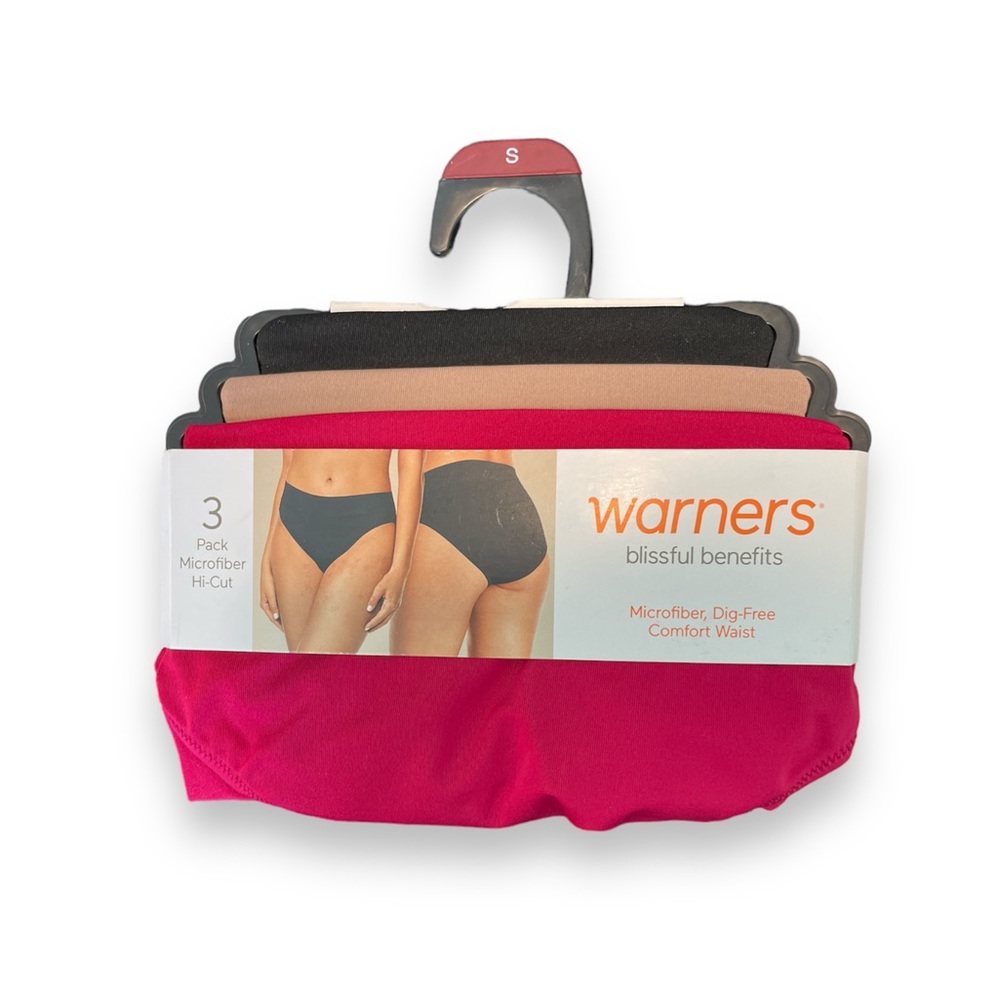 ⤵️🆕 Warners® Blissful Benefits Dig-Free Comfort Waistband Microfiber Hi-Cut 3-P